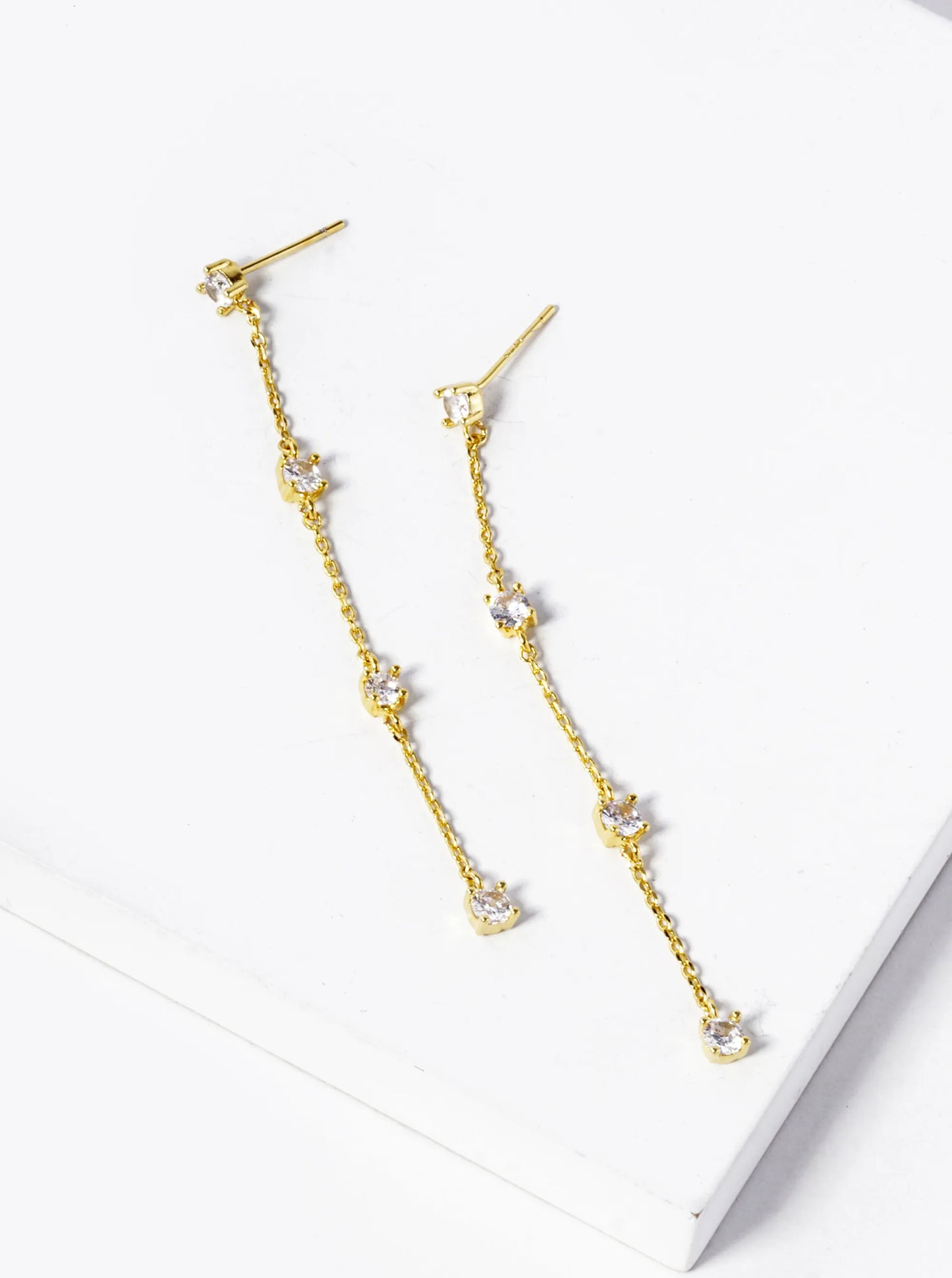 18k Gold Dipped CZ Chain Drop Earrings