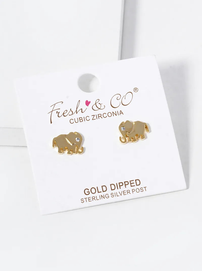 18k Gold Dipped CZ Elephant Stud Earrings