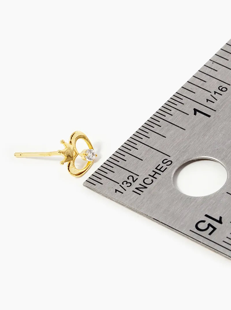 18k Gold Dipped CZ Heart Crown Stud Earrings