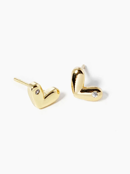 18k Gold Dipped CZ Heart Post Stud Earrings