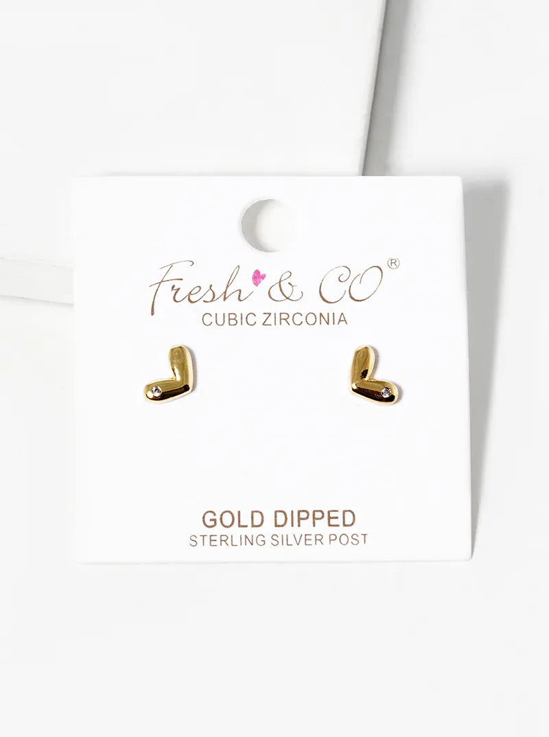 18k Gold Dipped CZ Heart Post Stud Earrings