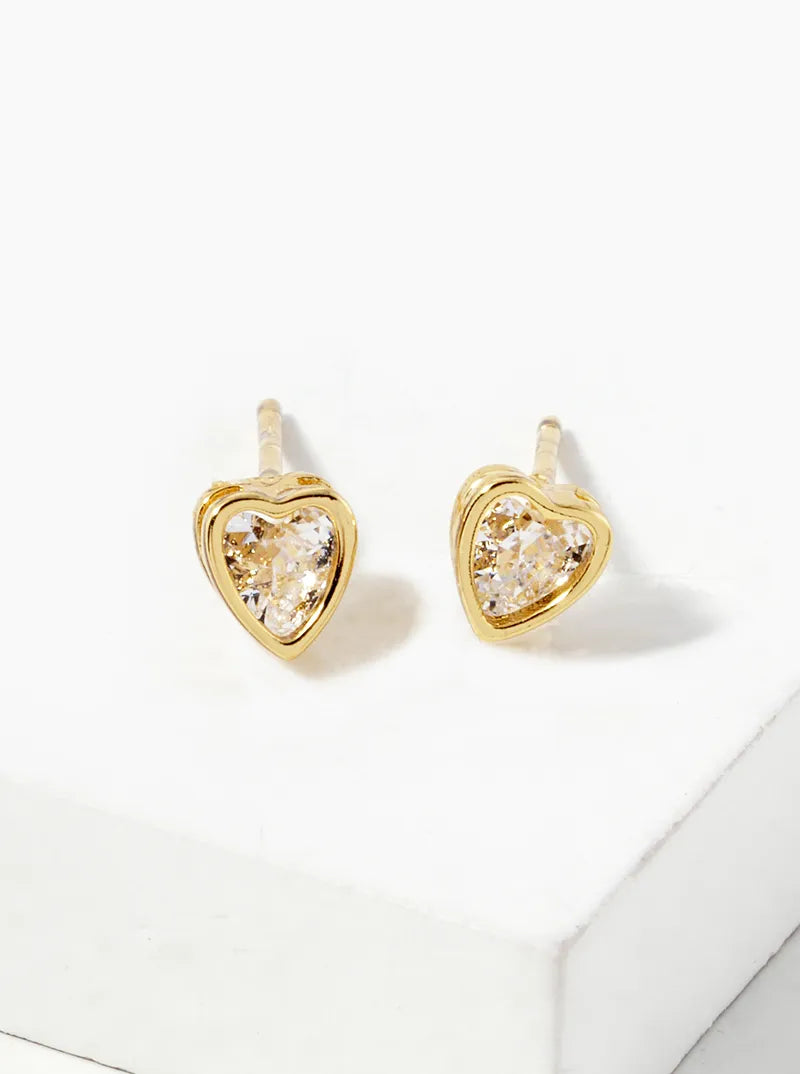 18k Gold Dipped CZ Heart Stud Earrings