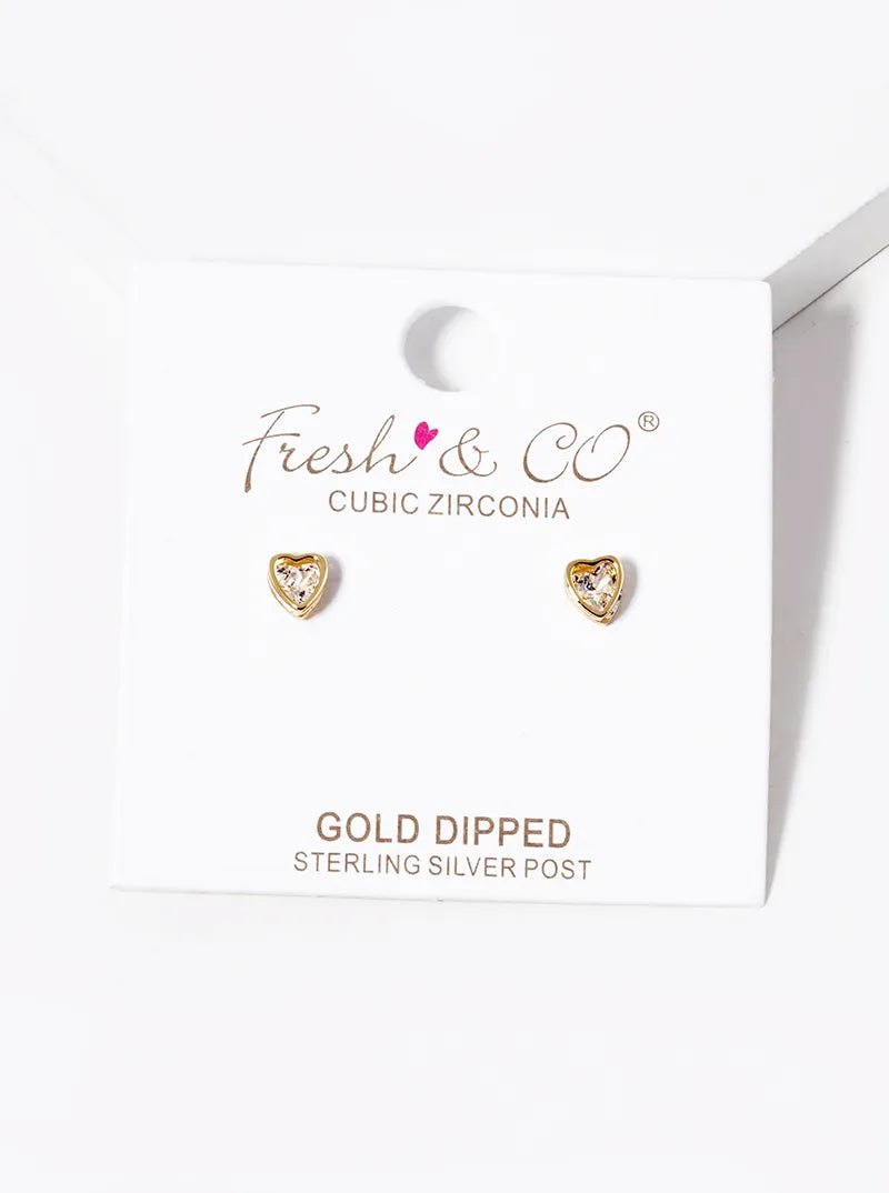 18k Gold Dipped CZ Heart Stud Earrings