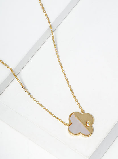 18k Gold Dipped CZ MOP Quatrefoil Pendant Necklace