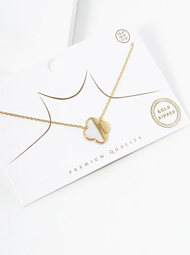 18k Gold Dipped CZ MOP Quatrefoil Pendant Necklace