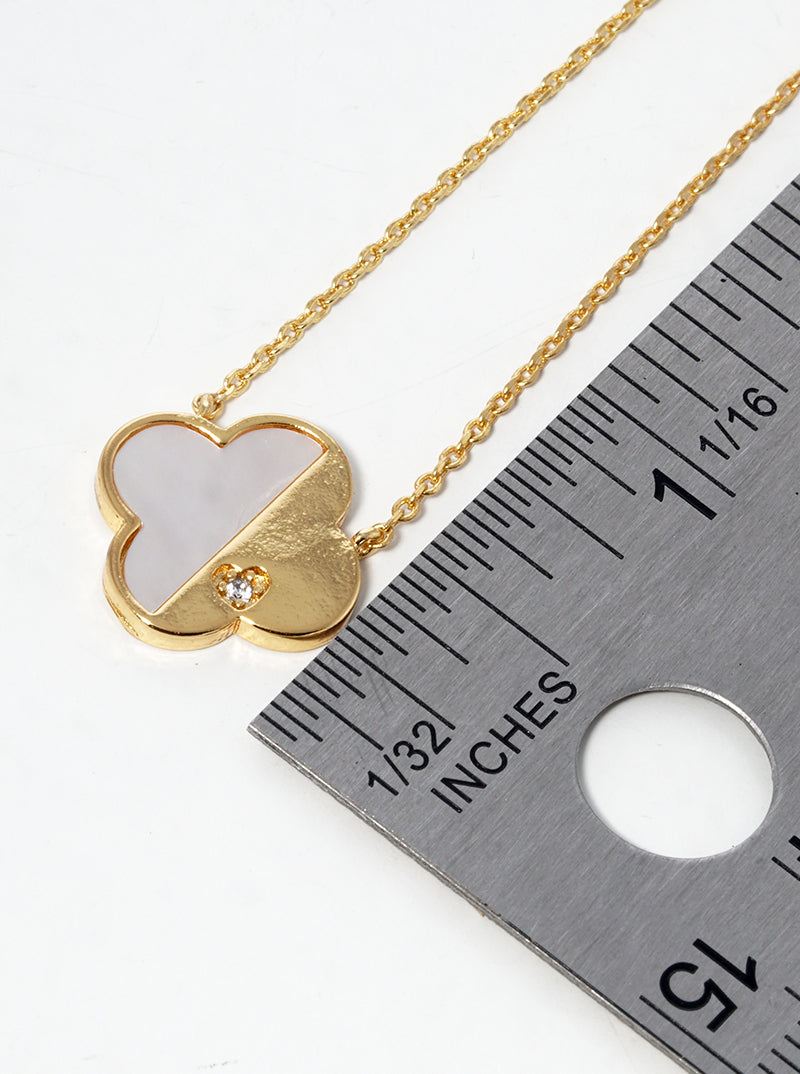 18k Gold Dipped CZ MOP Quatrefoil Pendant Necklace