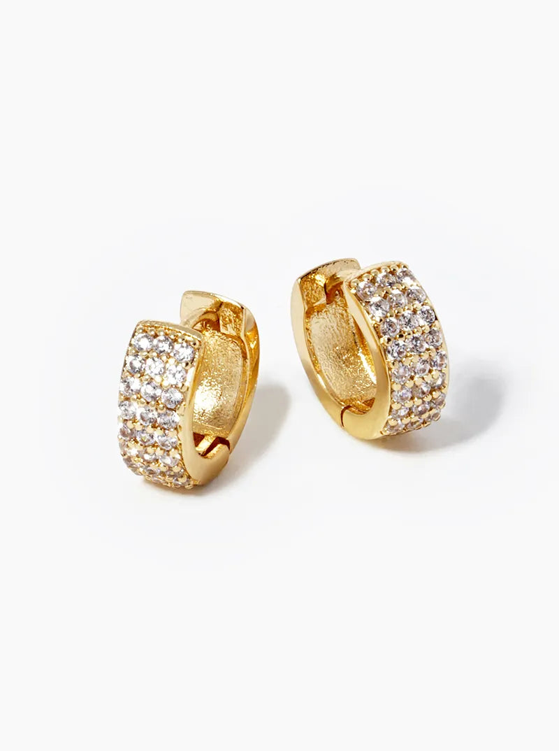18k Gold Dipped CZ Pave 10mm Bold Huggie Hoop Earrings