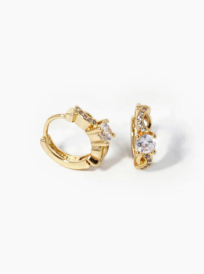 18k Gold Dipped CZ Pave 12mm Huggie Hoop Earrings