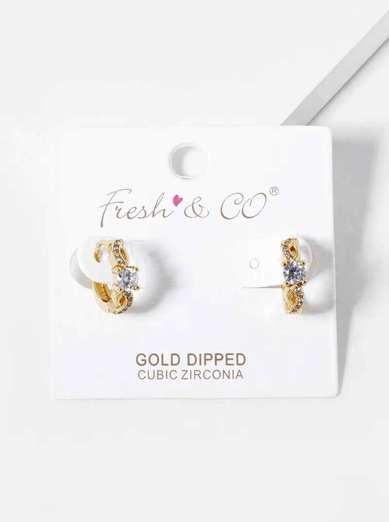 18k Gold Dipped CZ Pave 12mm Huggie Hoop Earrings