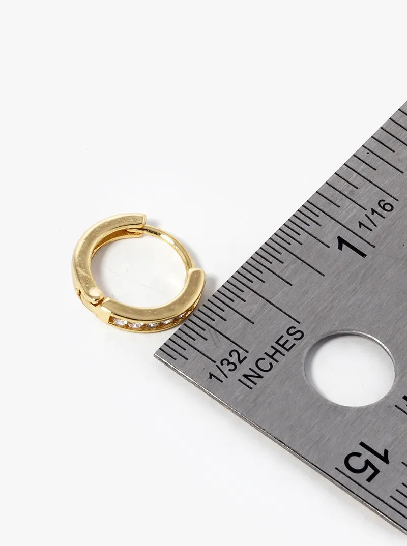 18k Gold Dipped CZ Pave 12mm Huggie Hoop Earrings