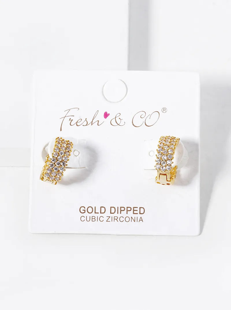 18k Gold Dipped CZ Pave 13mm Huggie Hoop Earrings