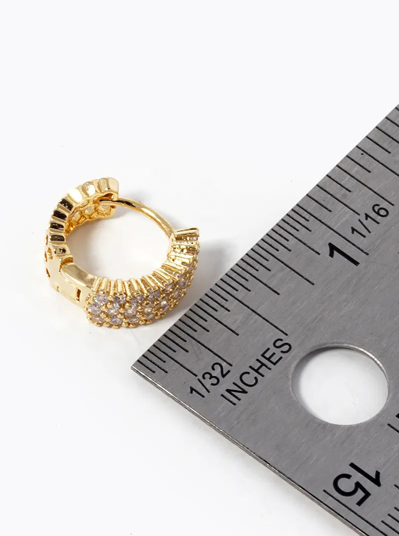 18k Gold Dipped CZ Pave 13mm Huggie Hoop Earrings