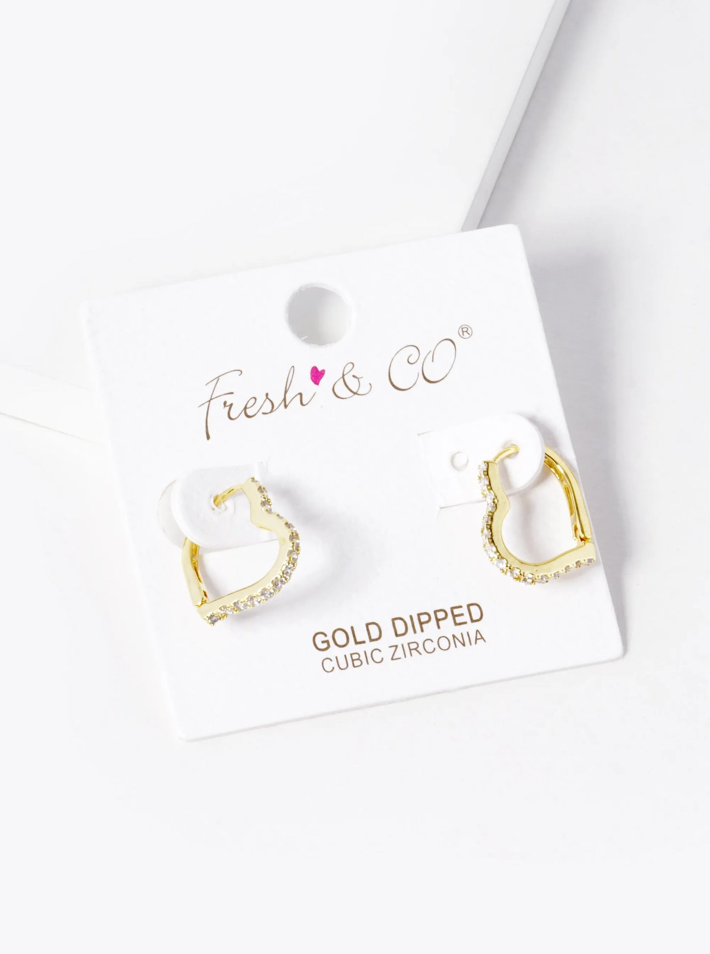 18k Gold Dipped CZ Pave 15mm Heart Huggie Hoop Earrings