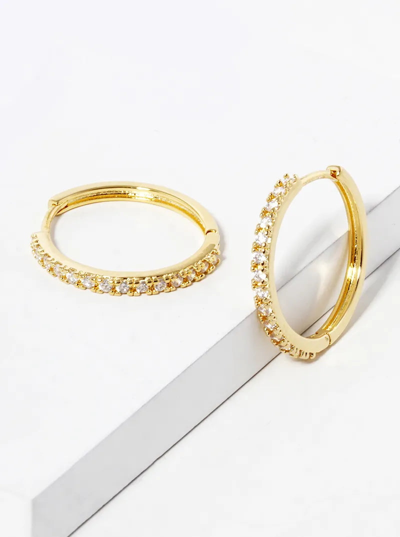 18k Gold Dipped CZ Pave 20mm Hinged Hoop Earrings