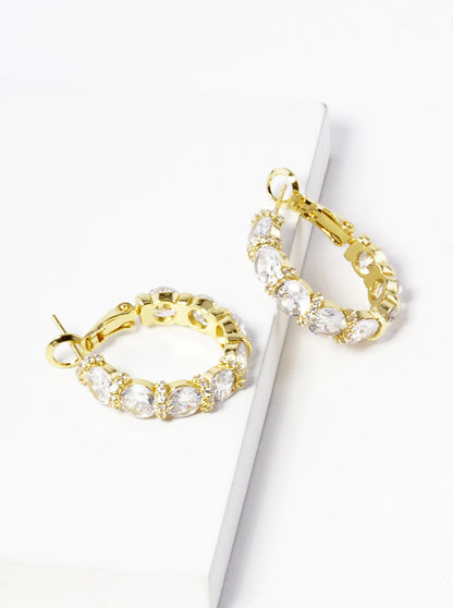 18k Gold Dipped CZ Pave 23mm Latch Back Hoop Earrings
