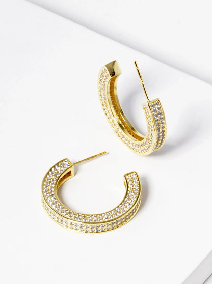 18k Gold Dipped CZ Pave 25mm Open Hoop Earrings