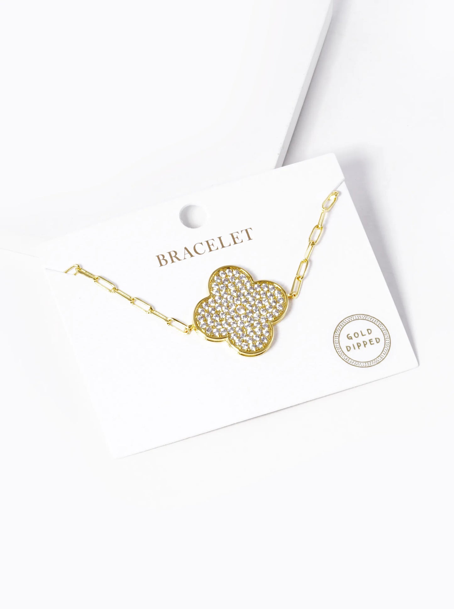 18k Gold Dipped CZ Pave 25mm Quatrefoil Chain Bracelet