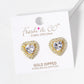 18k Gold Dipped CZ Pave 3-Prong Heart Stone Stud Earrings