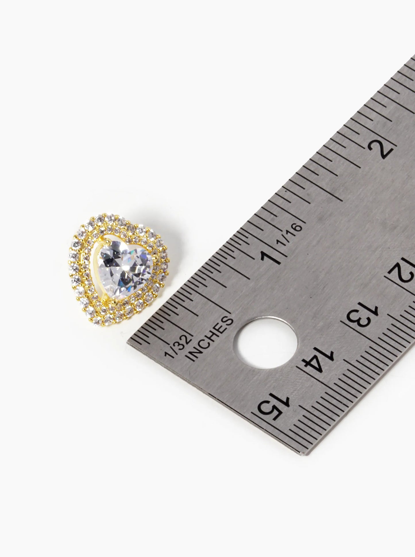 18k Gold Dipped CZ Pave 3-Prong Heart Stone Stud Earrings