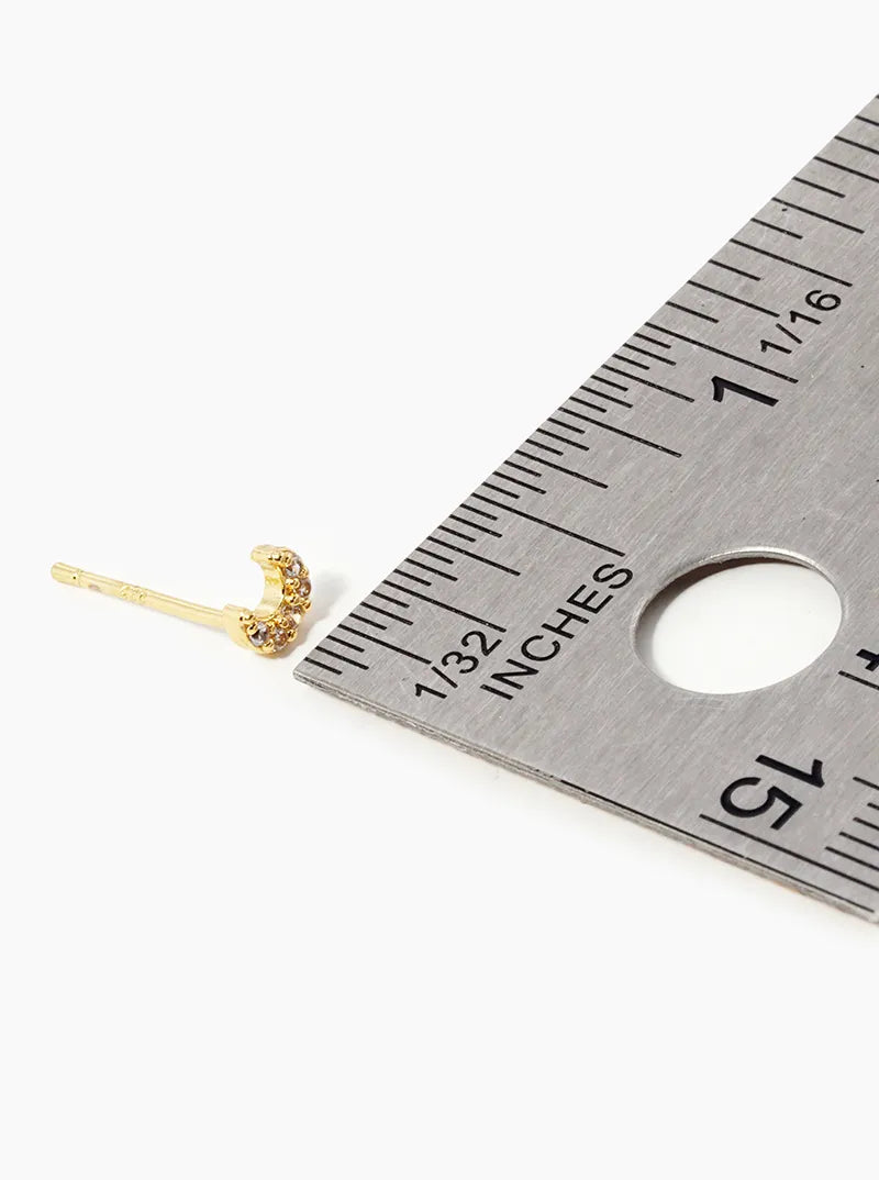 18k Gold Dipped CZ Pave 4mm Dainty Moon Stud Earrings