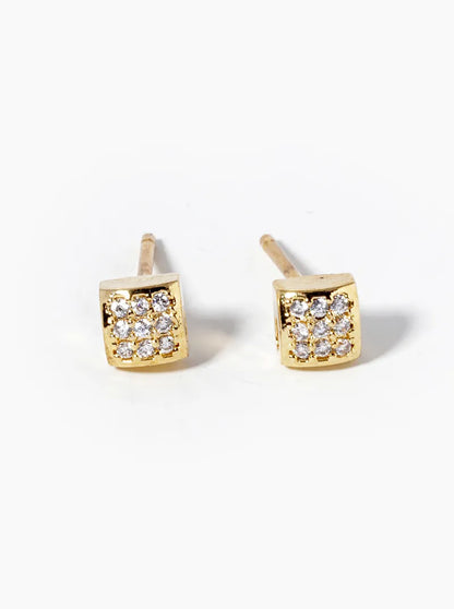 18k Gold Dipped CZ Pave 4mm Square Post Stud Earrings