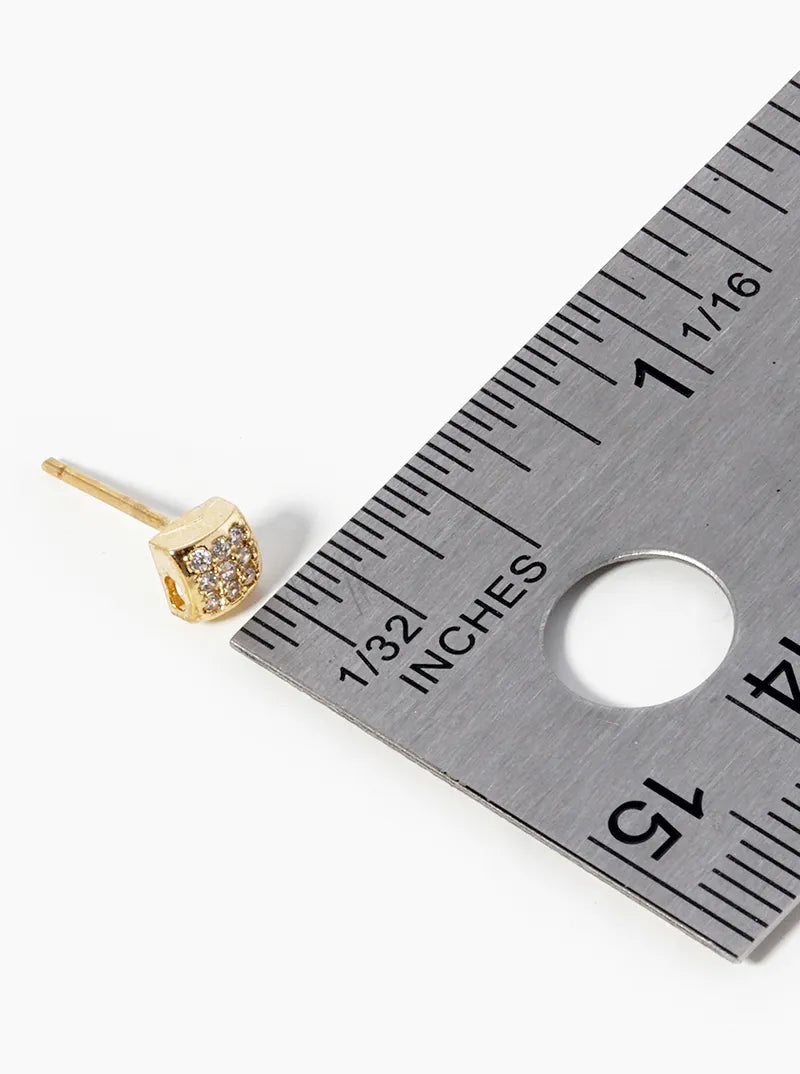 18k Gold Dipped CZ Pave 4mm Square Post Stud Earrings