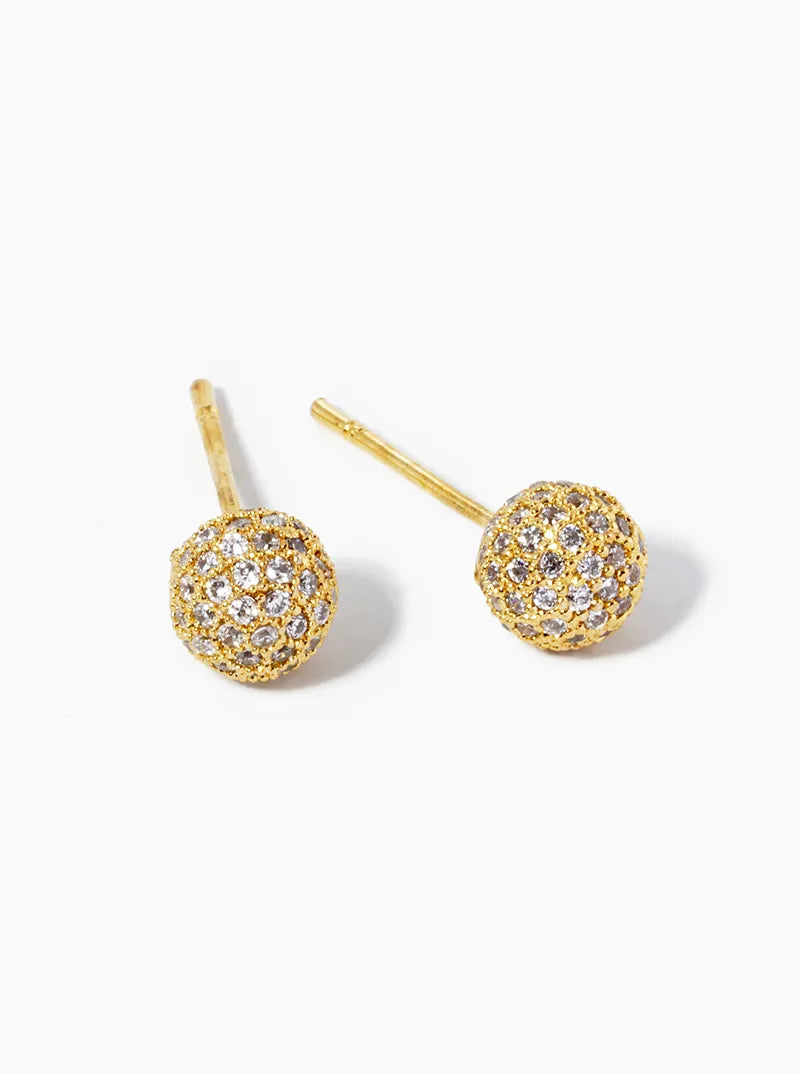 18k Gold Dipped CZ Pave 5mm Ball Post Stud Earrings