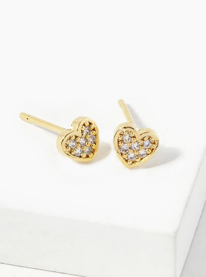 18k Gold Dipped CZ Pave 5mm Heart Stud Earrings