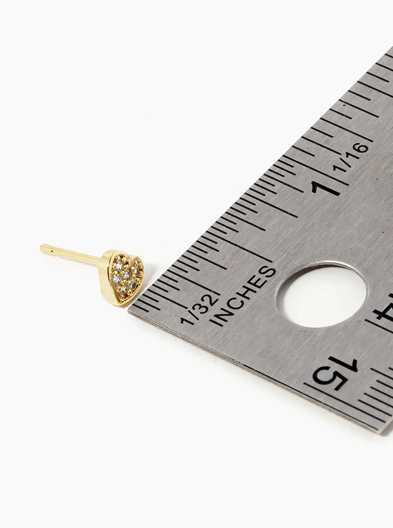 18k Gold Dipped CZ Pave 5mm Heart Stud Earrings