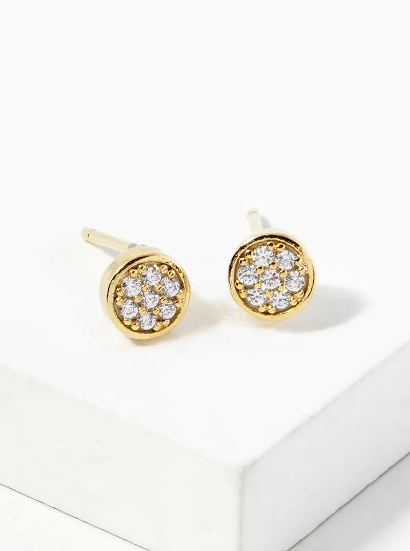18k Gold Dipped CZ Pave 5mm Round Stud Earrings