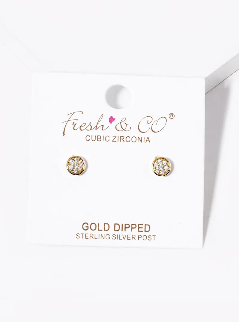 18k Gold Dipped CZ Pave 5mm Round Stud Earrings