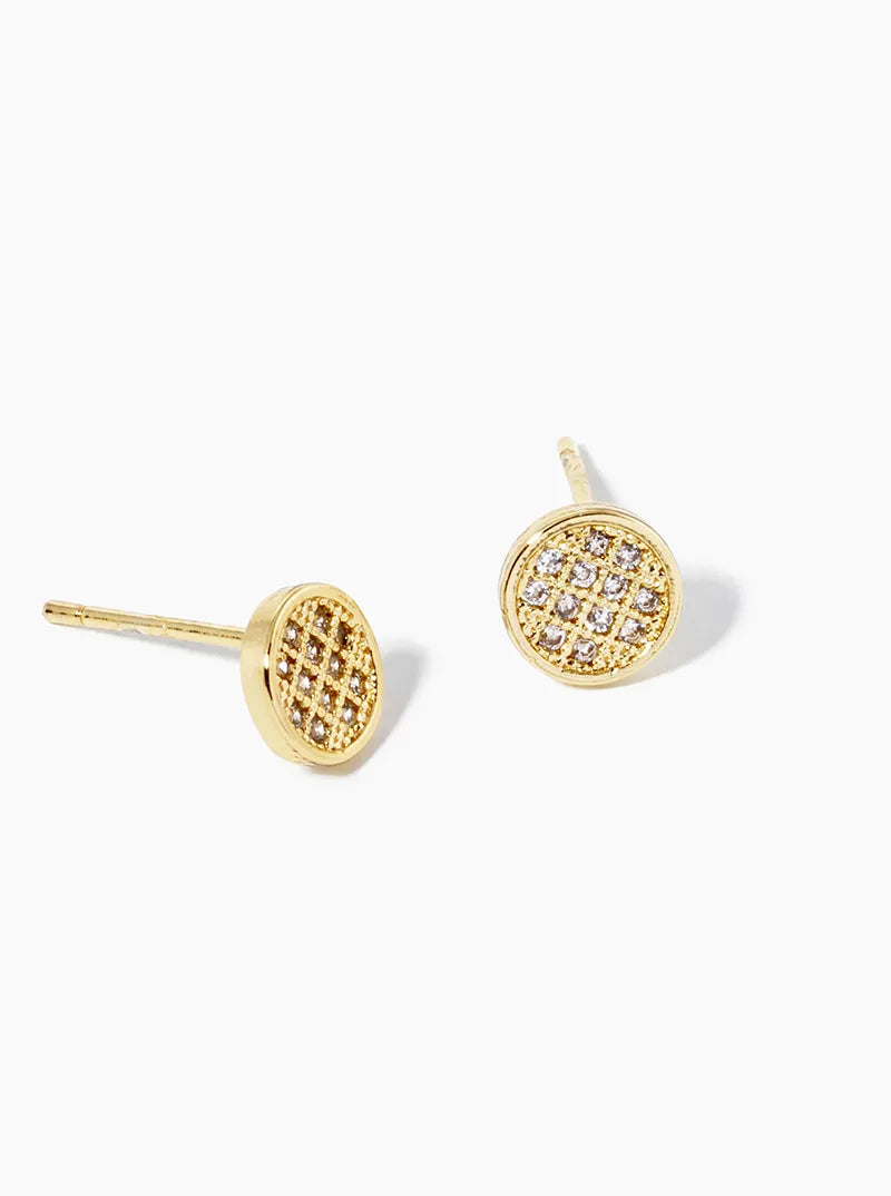 18k Gold Dipped CZ Pave 6mm Round Post Stud Earrings