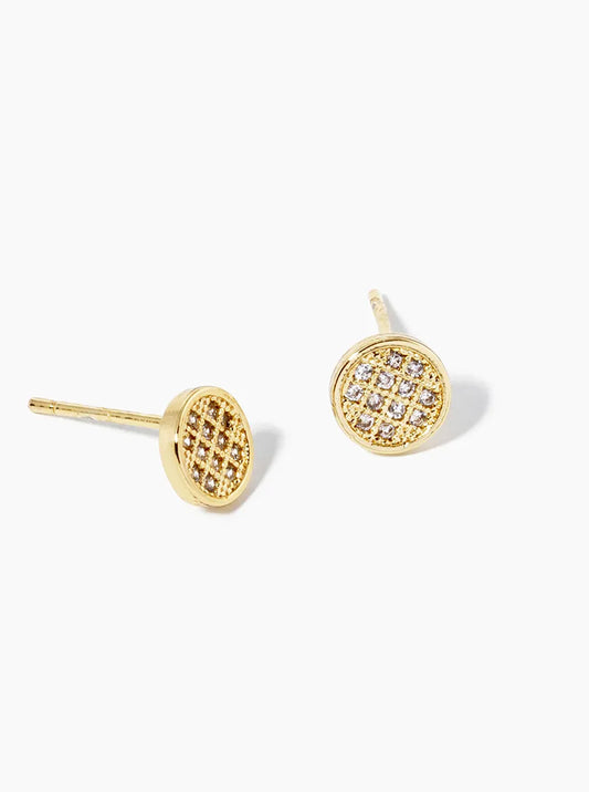 18k Gold Dipped CZ Pave 6mm Round Post Stud Earrings
