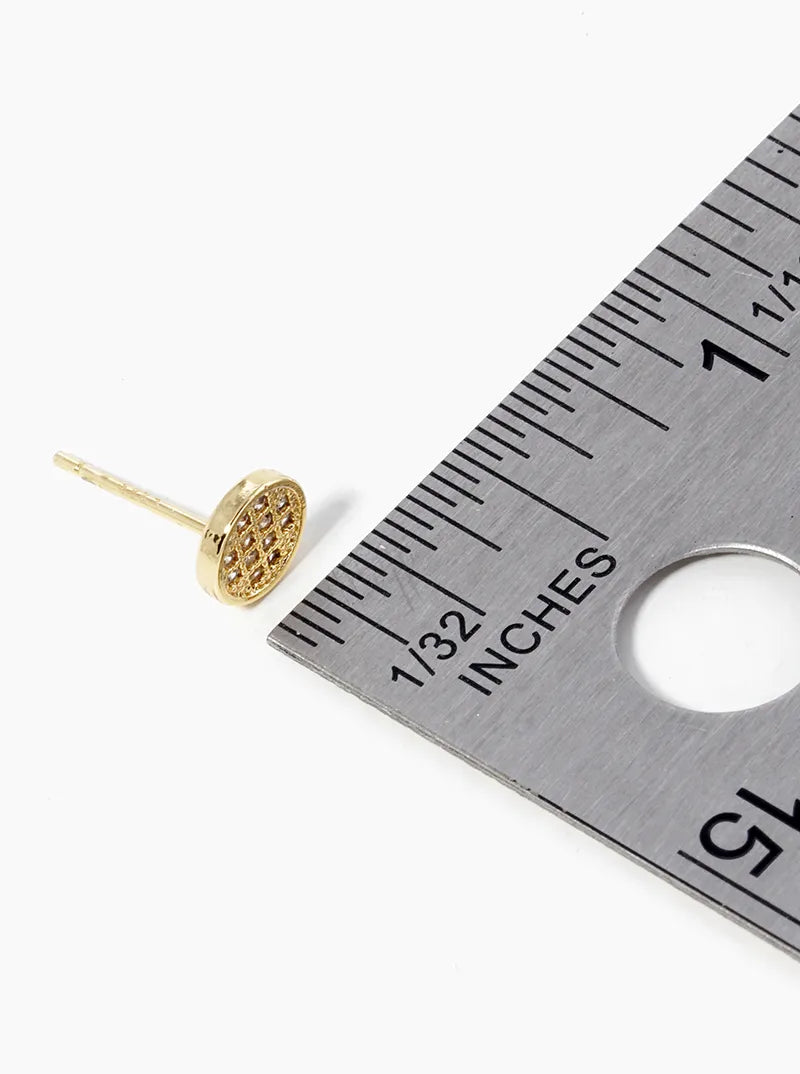 18k Gold Dipped CZ Pave 6mm Round Post Stud Earrings