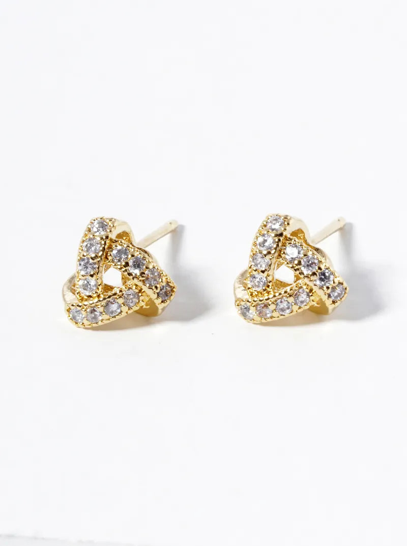 18k Gold Dipped CZ Pave 8mm Triangle Post Stud Earrings