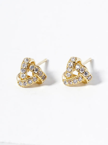18k Gold Dipped CZ Pave 8mm Triangle Post Stud Earrings