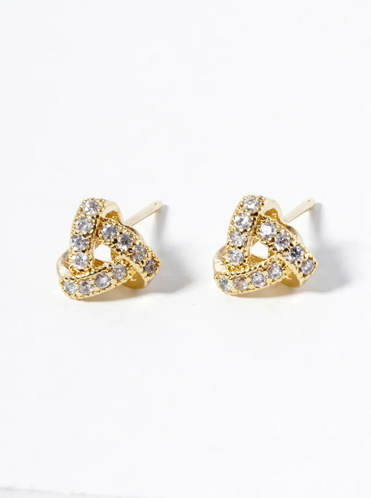 18k Gold Dipped CZ Pave 8mm Triangle Post Stud Earrings