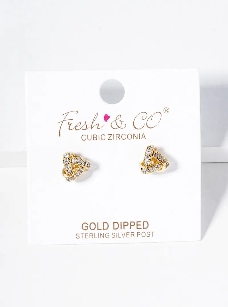 18k Gold Dipped CZ Pave 8mm Triangle Post Stud Earrings