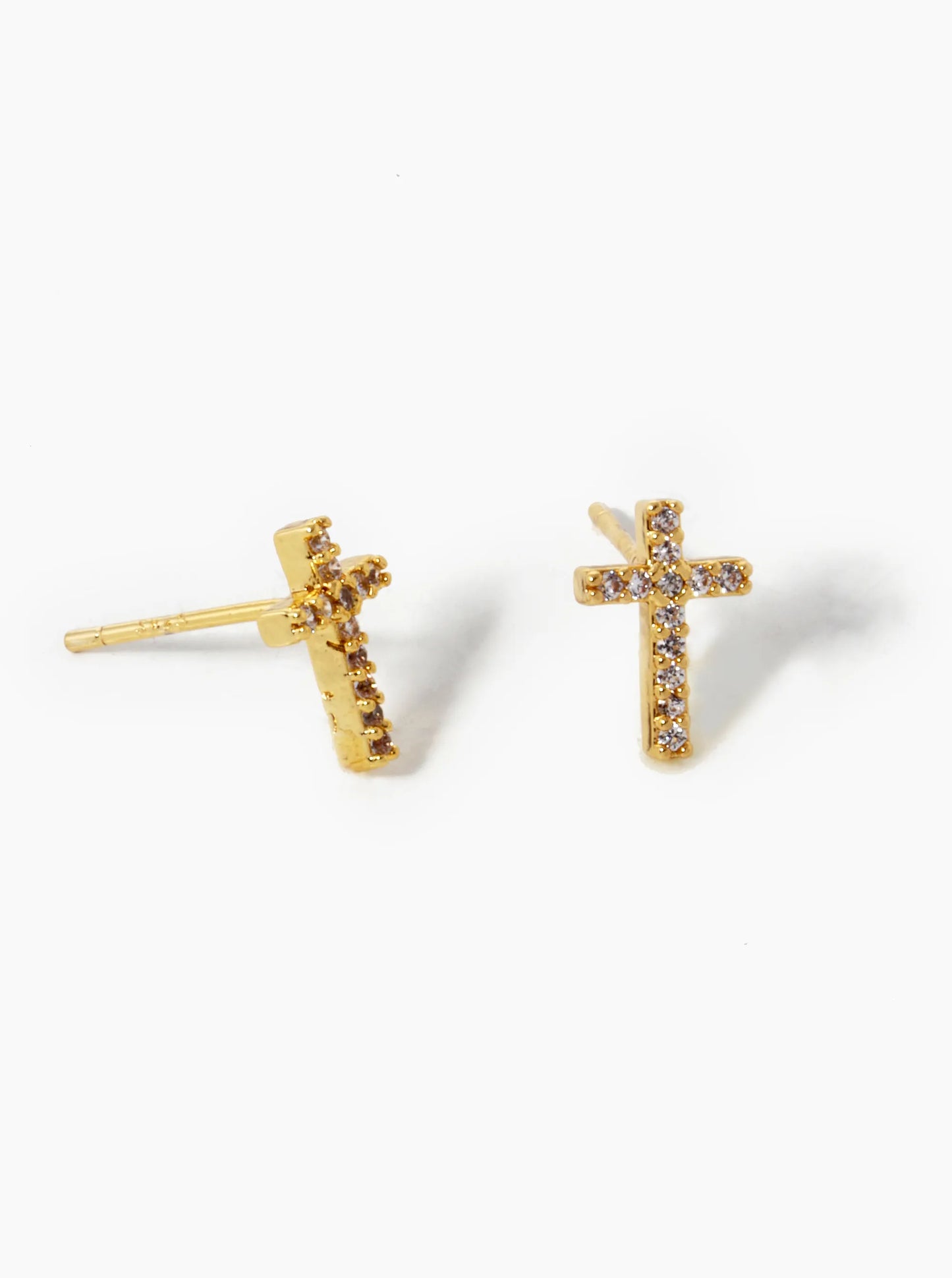 18k Gold Dipped CZ Pave 9mm Cross Stud Earrings