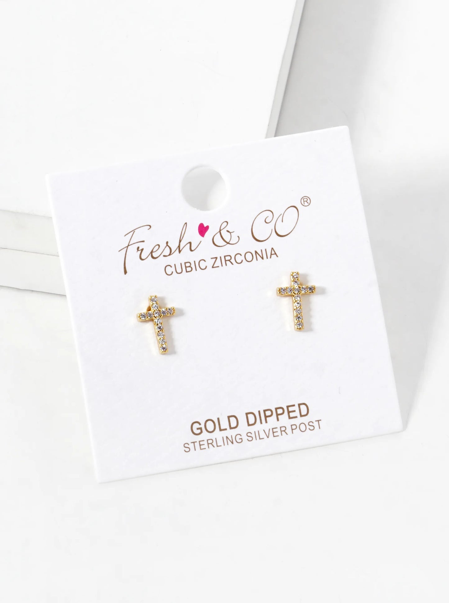 18k Gold Dipped CZ Pave 9mm Cross Stud Earrings