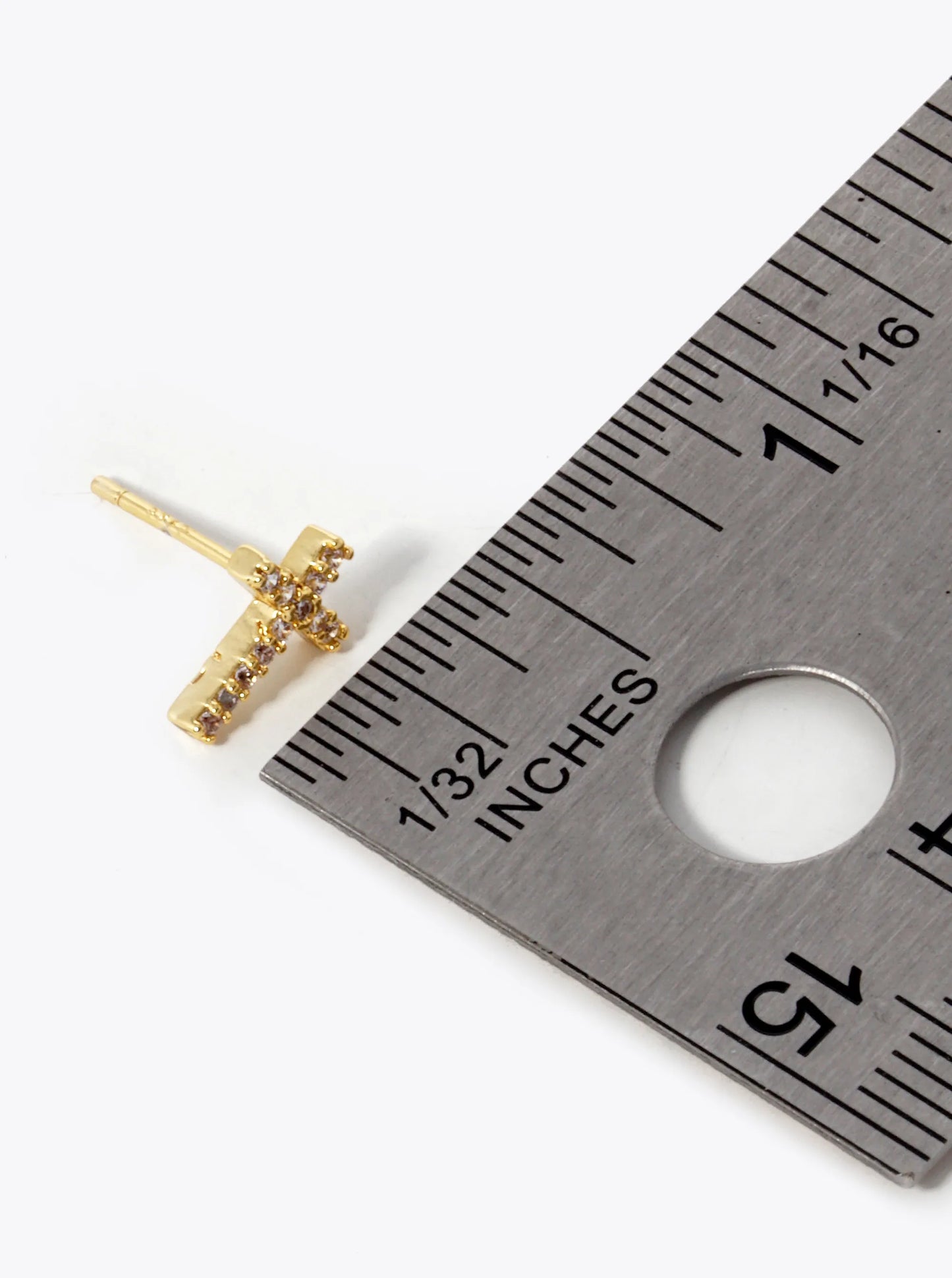 18k Gold Dipped CZ Pave 9mm Cross Stud Earrings