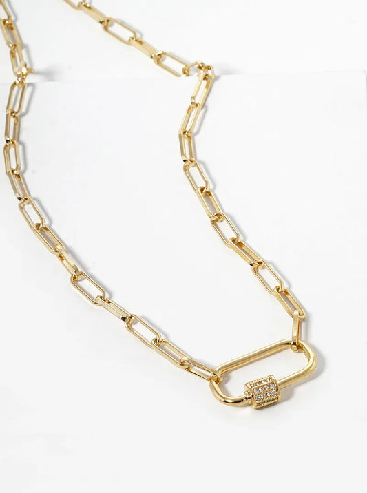 18k Gold Dipped CZ Pave Carabiner Pendant Chain Necklace