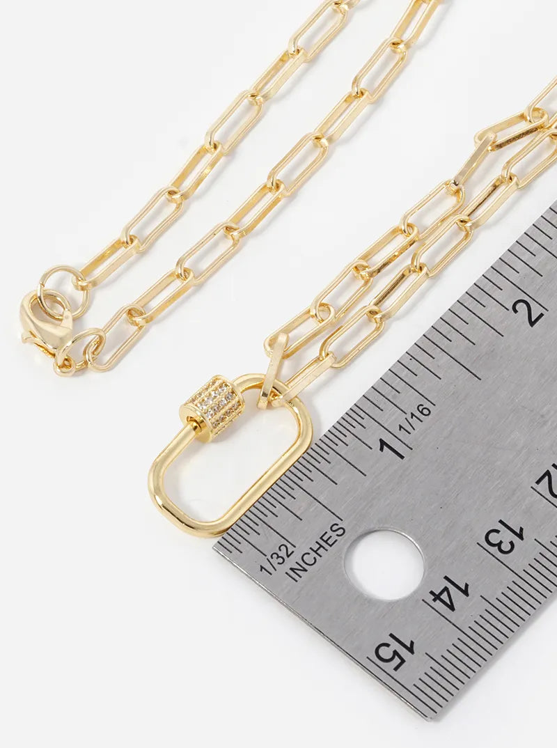 18k Gold Dipped CZ Pave Carabiner Pendant Chain Necklace