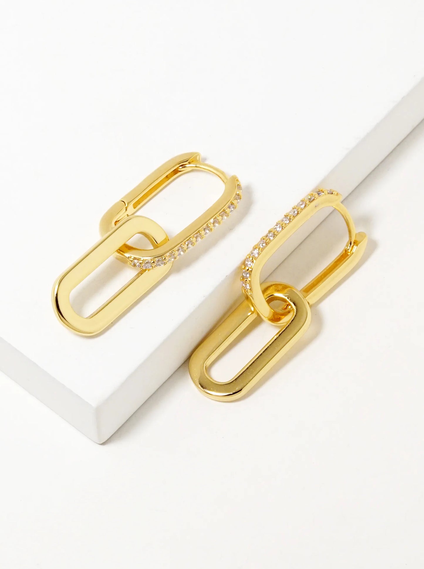 18k Gold Dipped CZ Pave Chain Huggie Hoop Earrings
