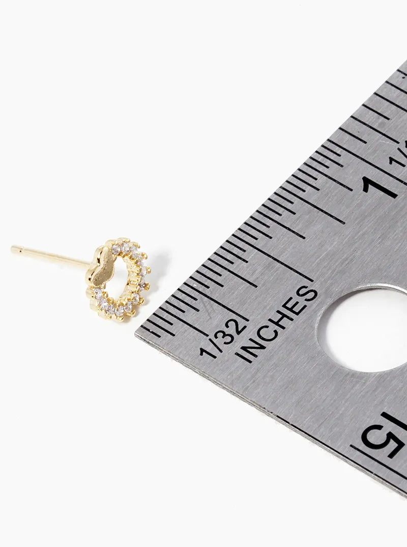 18k Gold Dipped CZ Pave Circle With Heart Post Stud Earrings