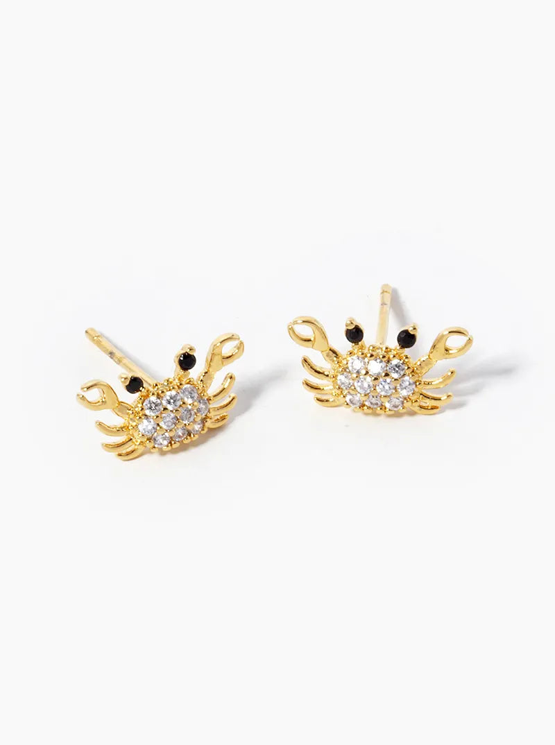 18k Gold Dipped CZ Pave Crab Stud Earrings