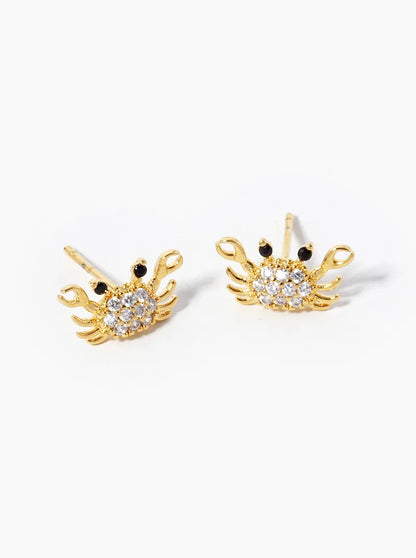 18k Gold Dipped CZ Pave Crab Stud Earrings