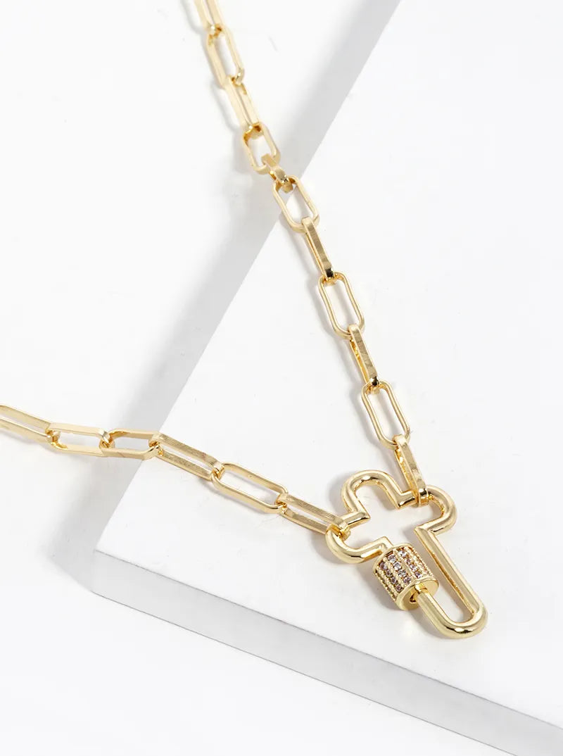 18k Gold Dipped CZ Pave Cross Pendant Chain Necklace