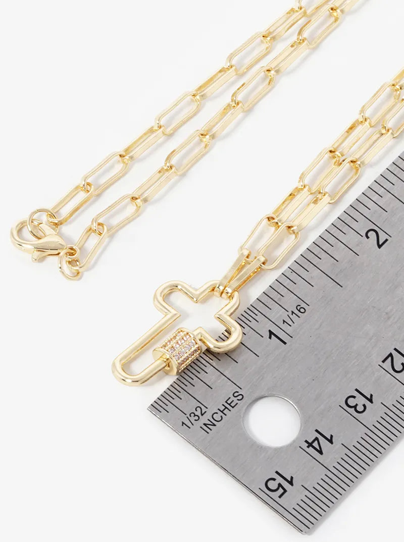 18k Gold Dipped CZ Pave Cross Pendant Chain Necklace