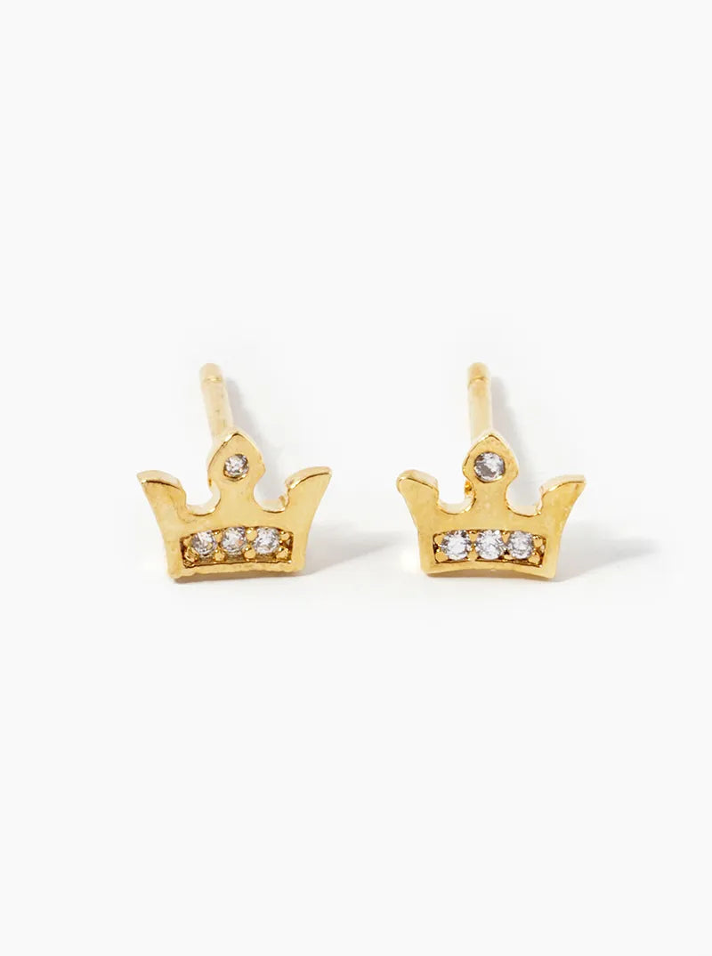 18k Gold Dipped CZ Pave Crown Stud Earrings